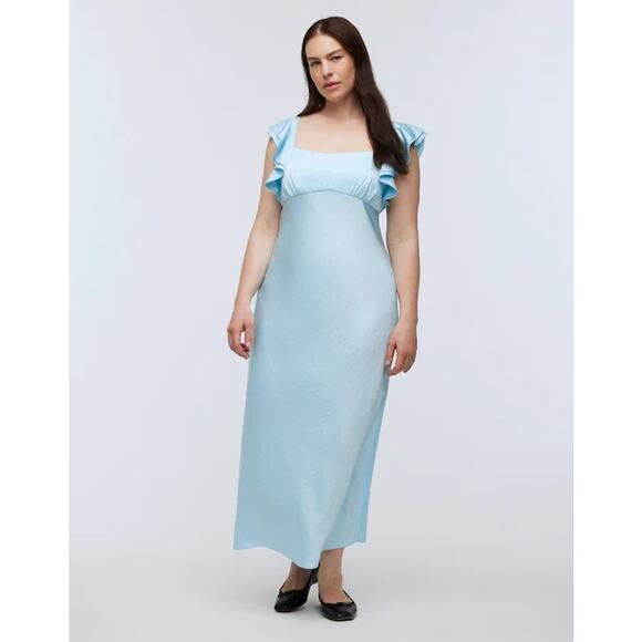 Madewell Flutter-Sleeve Maxi Slip Dress Baby Blue sz 8 - Picture 1 of 6